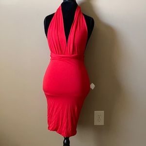 Deep plunging halter dress